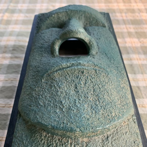 VTG Easter Island Moai Head Tissue Box Cover Polynesian Green Resin Retro Tiki - Picture 12 of 12